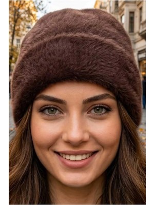 Tezzgelsin Kadın Katlamalı Yumuşak Dokulu Peluş Kışlık Triko Bere