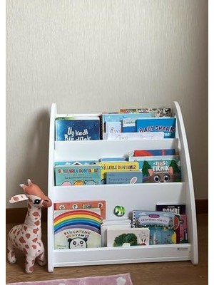 Trendexa Metserdeko Çocuk Montessori Kitaplık (Beyaz) 3 Katmanlı Raf Ahşap Kitaplık
