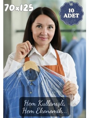 Trendexa Askı Delikli Şeffaf Plastik Giysi Kılıfı, 10'lu Paket, 70X125 Cm, Toz Geçirmez Saklama Torbası