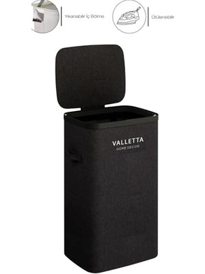 Trendexa 60L Ink Black Katlanabilir Kumaş Çamaşır Sepeti, Tek Yıkanabilir Bölmeli