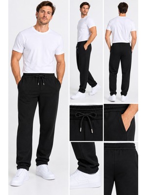 Machi 3 Ip Içi Şardonlu Jogger Eşofman Altı Bol Paça Baggy Kışlık Pamuklu Düz Paça Penye Içi Polarlı Füme Gri Siyah