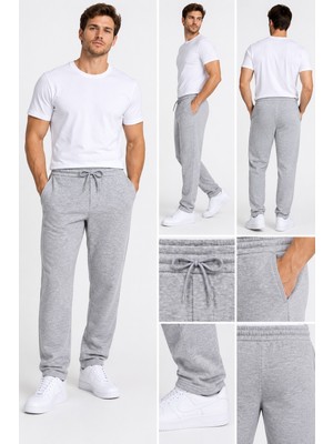 Machi 3 Ip Içi Şardonlu Jogger Eşofman Altı Bol Paça Baggy Kışlık Pamuklu Düz Paça Penye Içi Polarlı Füme Gri Siyah
