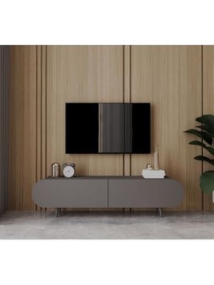 Trendexa Enwood Regulus Mdf 2 Kapaklı Ahşap Ayaklı 140 cm Country Tv Ünitesi Gri 140 x 52