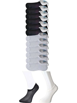 Pileli Store Siyah ve Beyaz Erkek Görünmez Çorap 12 Çift