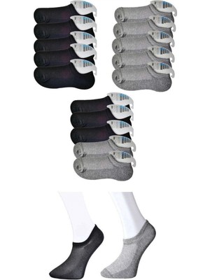 Pileli Store Siyah ve Gri Erkek Görünmez Çorap 15 Çift