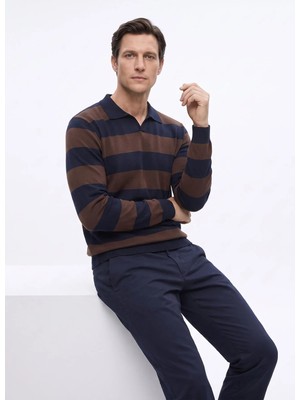Fabrika Lacivert Erkek Regular Fit Çizgili Polo Sweatshirt F6WM-SWT 2071