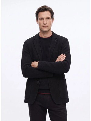 Fabrika Siyah Erkek Mono Yaka Slim Fit Armürlü Ceket Ceka - F- T-  2- A