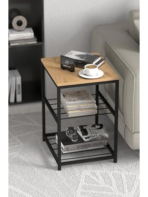 Trendexa Siyah Metal, 3 Raflı Yan Sehpa, 30 x 45