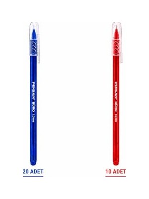 Trendexa Büro 2270 Tükenmez Kalem, 1.0 mm Medium Uç, Mavi, (Mavi 20 - Kırmızı 10)