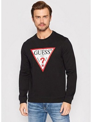 Guess Siyah Erkek Sweatshirt M6YQ32K4893-JBLK Red Sweatshirt