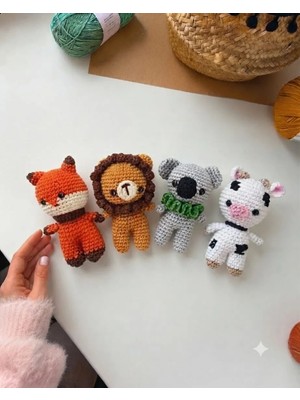 Design By Oykum Amigurumi 4'lü Minik Hayvanlar (aslan, inek, tilki, koala)