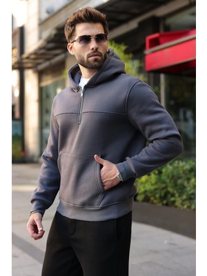 Madmext Füme Kanguru Cepli Kapüşonlu Erkek Sweatshirt E7218