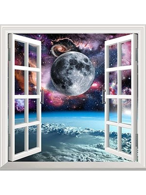 Trendexa Pencere Poster Duvar Kağıdı Uzay Manzarası 3 Yapışkanlı Sticker