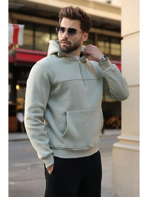 Madmext Mint Yeşili Kanguru Cepli Kapüşonlu Erkek Sweatshirt E7218