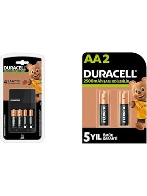 Trendexa CEF14 4 Saat Pil Şarj Cihazı, 1 Adet ve 2'şer Adet Şarj Edilebilir Aa ve Aaa Pil, Ayrıca Şarj Edilebilir Aa 2500 Mah Kalem Piller, 2'li