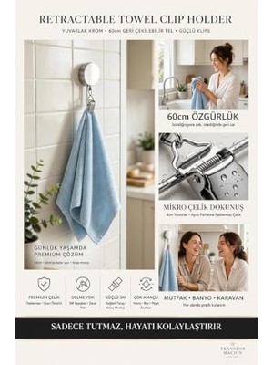 Trendexa Havlu, 2'li Geri Çekilebilir Askısı Yapışkanlı Mutfak Banyo Havlu Klipsi Duvar Askılığı Kancası Delmesiz Çinko Alaşım Metal Pratik Havlu Tutucu 723454