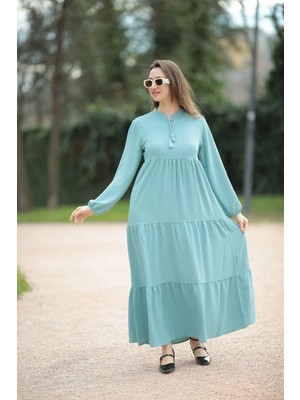 Butik Yaka Bağcıklı Elbise Mint Yeşili
