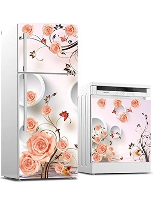 Trendexa Buzdolabı ve Bulaşık Makinesi Beyaz Eşya Sticker Kaplama, Pembe Çiçek
