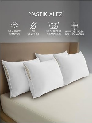 Trendexa Yastık Alezi Sıvı Geçirmez %100 4'lü Pamuk Yastık Koruyucu 50X70 cm 4'lü Sıvı Geçirmez Yastık Alezi Tek Ebat 50 x 70