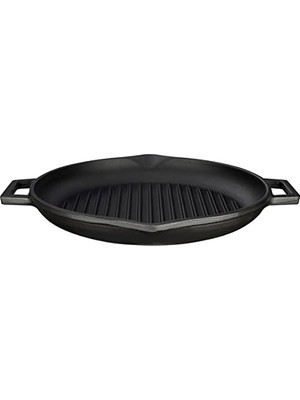 Trendexa Tava; Döküm Yuvarlak Izgara, Metal Kulplu, 26 Cm, Siyah