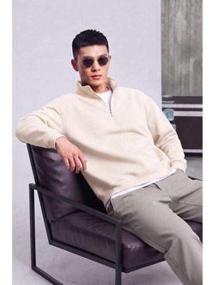 Wkm Erkek Regular Fit Dik Yaka Yarım Fermuarlı 3 Iplik Sweatshirt