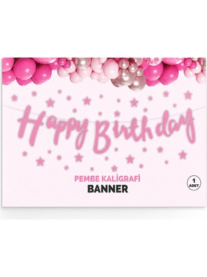 Vipfoni Happy Birthday Kaligrafik Banner - Pembe