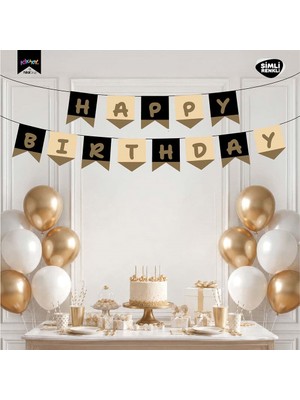 Vipfoni Happy Birthday Harf Afiş - Simli Siyah Altın