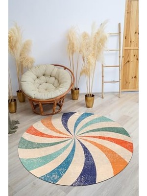 Trendexa 160X160 Şönil Yuvarlak Salon Halısı, Modern Desenli, Pamuk Tabanlı, Yıkanabilir, Kaymaz, Antibakteriyel