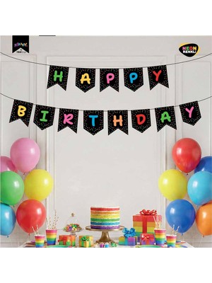 Vipfoni Happy Birthday Harf Afiş - Neon Siyah