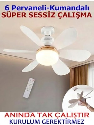 Trendexa Enerji Tasarruflu LED Işıklı Uzaktan Kumandalı 6 Pervane Tavan Vantilatörü Sessiz Çalışan 2 Yıl Garanti Türk Malı Tavandaki E27 Standart Duya Takılarak Anında Çalışan Ev, Işyeri, Ofis Hava Serinletici