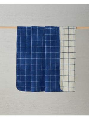 Trendexa Pamuklu King Size Kareli Battaniye, Lacivert-Krem
