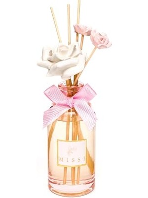 Trendexa Garden Rose-Pudra Oda Kokusu, 180 ml Pembe Cam Şişe ve Seramik Taşlı Bambu Çubuklu