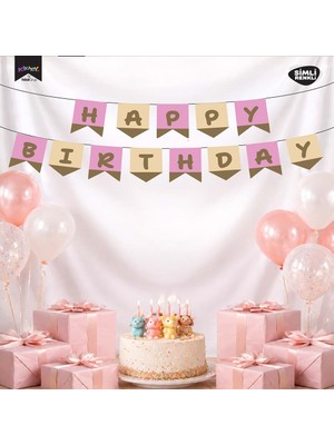 Vipfoni Happy Birthday Harf Afiş - Simli Pembe Altın