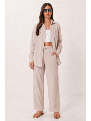 Happiness İstanbul Oversize Müslin Gömlek Pantolon Takım LSA0014 Taş