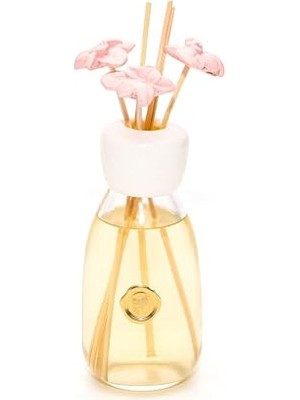 Trendexa 230 ml Pembe Seramik Çiçek Taş Çubuklu Garden Rose-Pudra Oda Kokusu