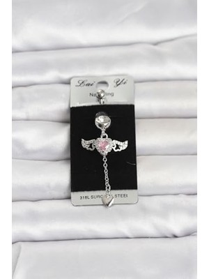Trendexa Kanatlı Kalp Model Göbek Piercing, 316L Cerrahi Çelik