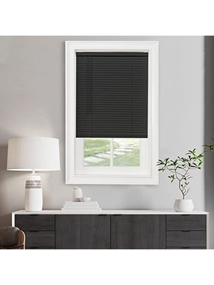 Trendexa Akülü Işık Filtreleme Mini Stor Perde, 76 cm Uzunluk, 150 cm Yükseklik, 2,5 cm Çıta Boyutu, Siyah, Gıı Morningstar Yatay Pencere Panjurları