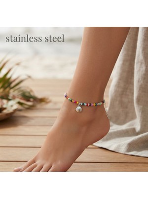Stainless Steel Renkli Cam Boncuk Tasarımlı Kararmaz Kaplamalı Halhal