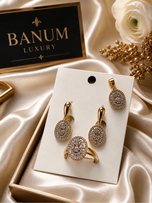 Banum Luxury Lüx Tasarım Modern Zarif Altın Tonlu 3lü Set