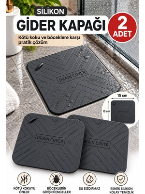 CKM Silikon 2 Adet Silikon Gider Kapağı 15X15 cm – Koku ve Böcek Önleyici Banyo Yer Süzgeci Kapatıcı