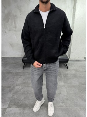 Difransel Jeans Fermuarlı Klasik Triko Siyah Hırka