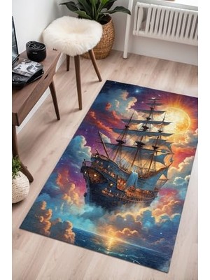 Trendexa Boat Şönil Oyuncu Odası Halısı Kaymayı Önleyici Pamuk Tabanlı Yıkanabilir Antibakteriyel Gamer, Gaming Halısı 120X180