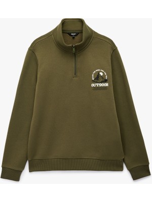 Koton Baskılı Yarım Fermuarlı Şardonlu Uzun Kollu Dik Yaka Sweatshirt
