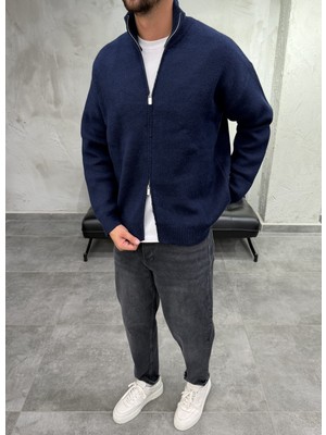 Difransel Jeans Fermuarlı Klasik Triko Lacivert Hırka