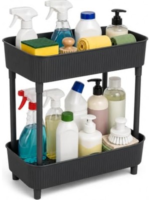 Trendexa Iki Katlı Raf Mutfak Banyo Düzenleyici, Tezgah Evye Lavabo Altı Üstü Organizer, 2 Kat Dolap Içi Depolama (Antrasit)
