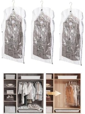 Trendexa Vakumlu Hurç, Dolap Düzenleyici Elbise Saklama Poşeti, %80 Yer Tasarrufu, 1ADET 90X60 Cm, 1ADET 105X70 Cm, 1ADET 145X70 Cm, 3'lü Elbise Seti