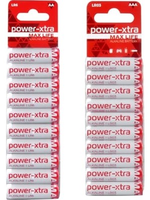 Trendexa Power-Xtra Aa Alkalin Kalem Pil 10'lu Aaa Alkalin Ince Pil 10'lu Set (20 Adet)