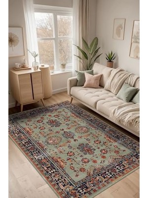 Trendexa Manoly Vintage Şönil Kaymayı Önleyici Doğal Pamuk Tabanlı Yıkanabilir Antibakteriyel Çevre Dostu Salon Halısı 140X200