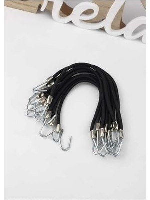 Trendexa Kançalı Ucu Metal Çengelli Lastik Toka, 10 Adet, Siyah