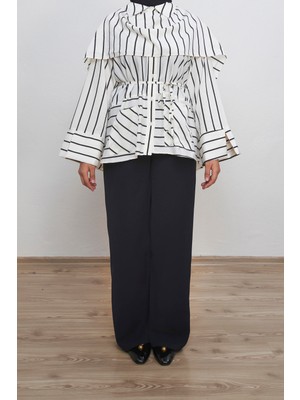 Beyruha Collection Şal Detaylı Çizgili Gömlek